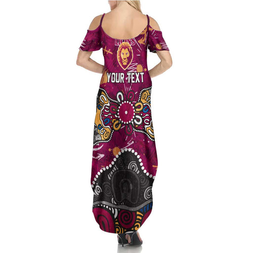 Personalized Brisbane Lions Summer Maxi Dress Aboriginal Dot Painting Graffiti Style