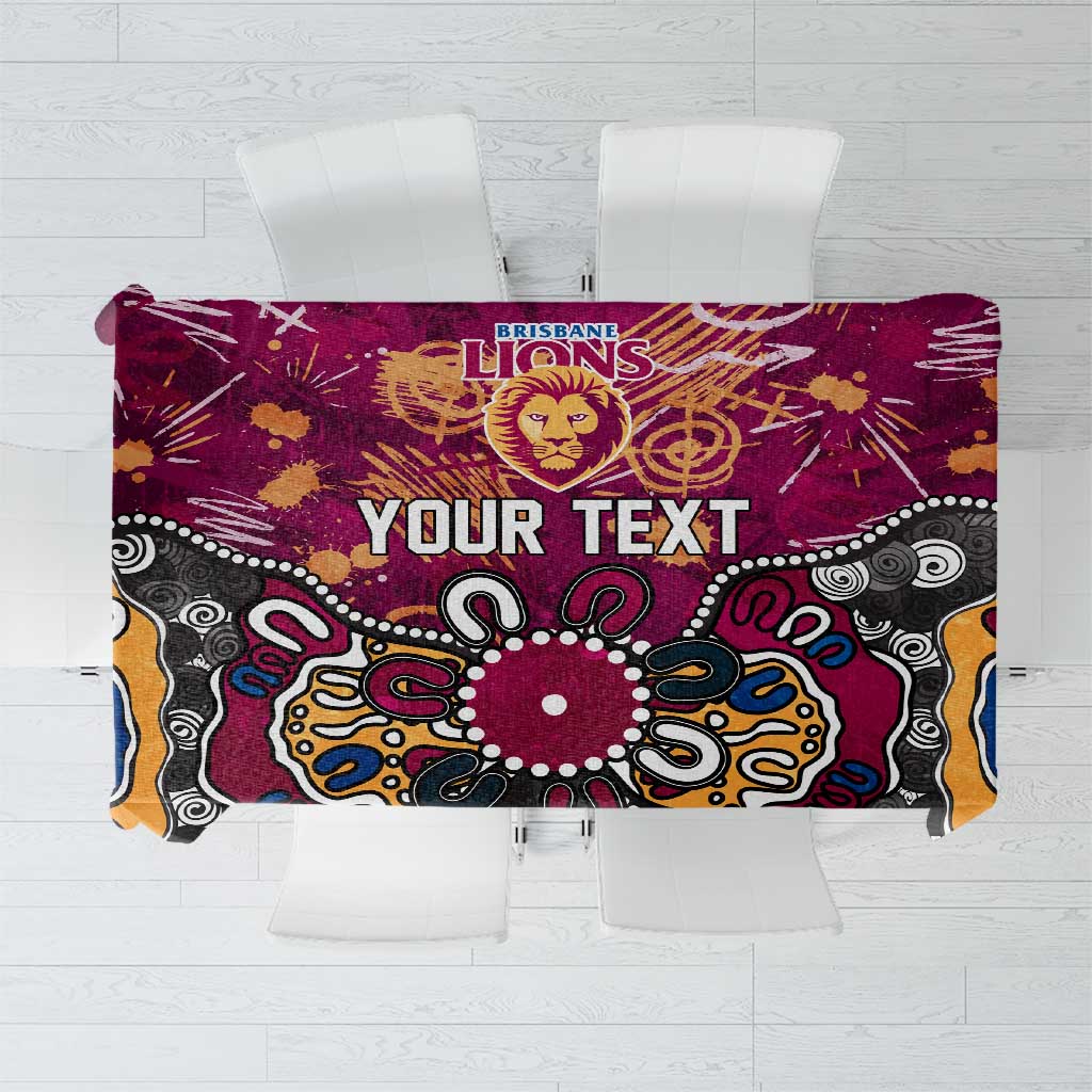 Personalized Brisbane Lions Tablecloth Aboriginal Dot Painting Graffiti Style