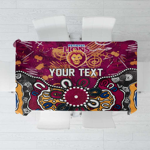 Personalized Brisbane Lions Tablecloth Aboriginal Dot Painting Graffiti Style