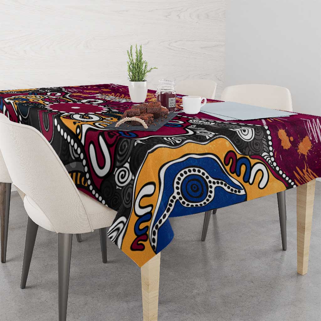 Personalized Brisbane Lions Tablecloth Aboriginal Dot Painting Graffiti Style