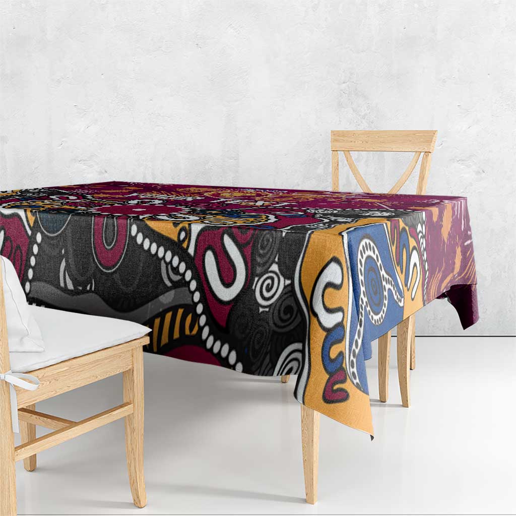 Personalized Brisbane Lions Tablecloth Aboriginal Dot Painting Graffiti Style