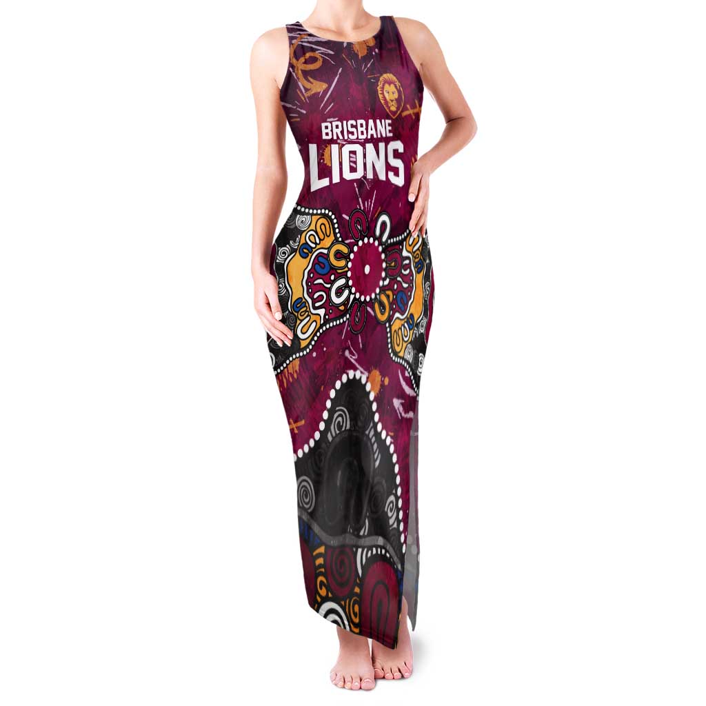 Personalized Brisbane Lions Tank Maxi Dress Aboriginal Dot Painting Graffiti Style