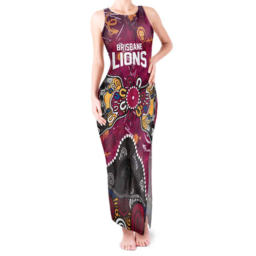 Personalized Brisbane Lions Tank Maxi Dress Aboriginal Dot Painting Graffiti Style