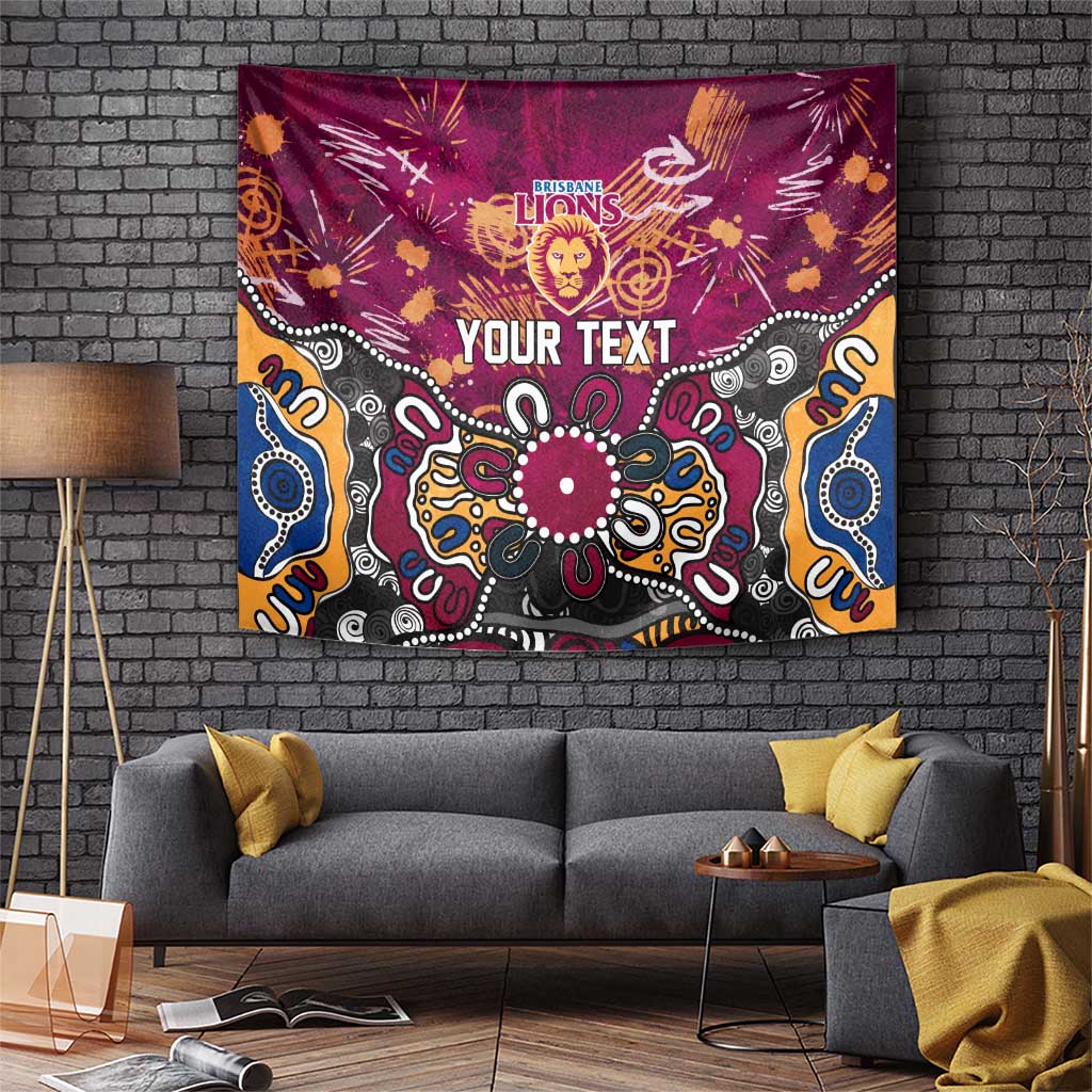 Personalized Brisbane Lions Tapestry Aboriginal Dot Painting Graffiti Style
