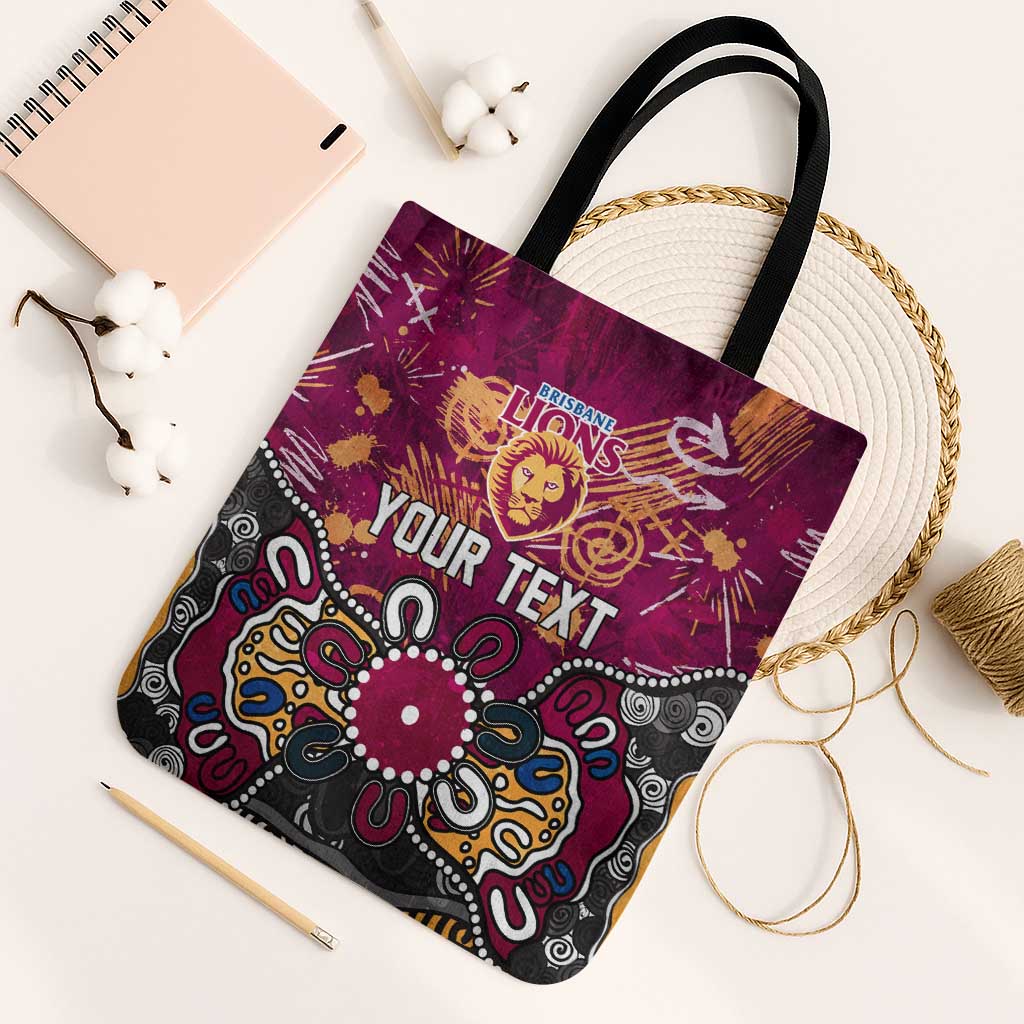 Personalized Brisbane Lions Tote Bag Aboriginal Dot Painting Graffiti Style