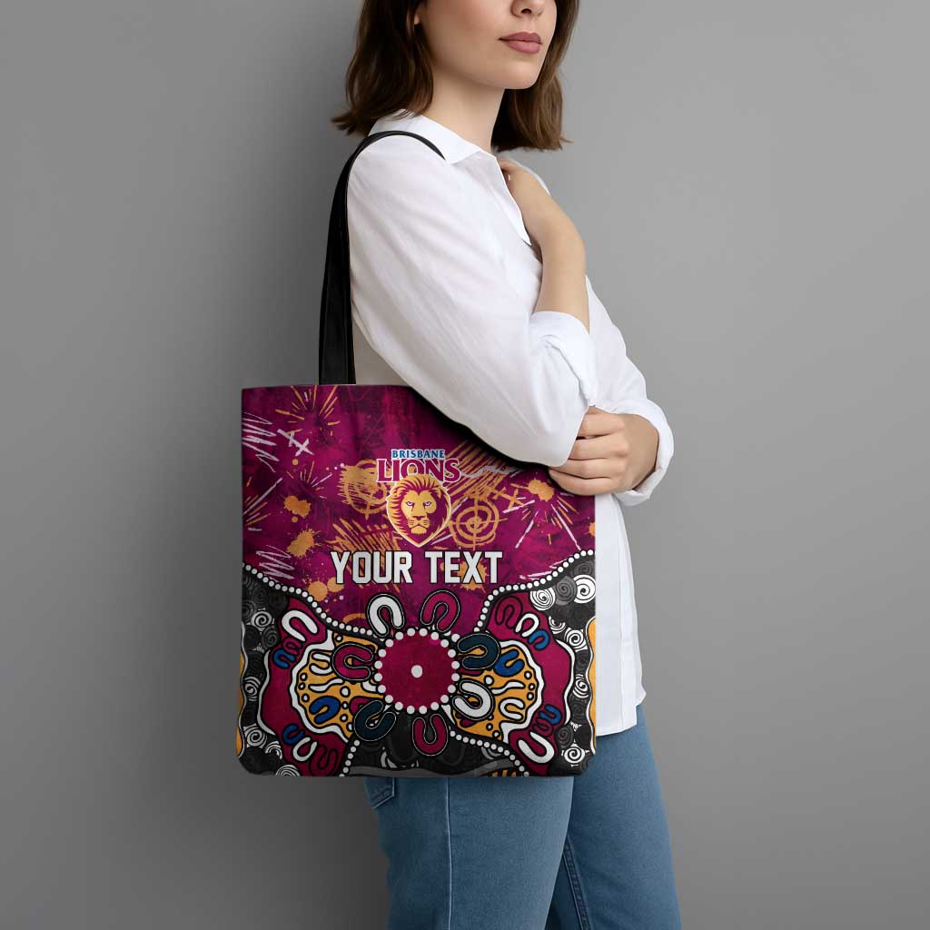 Personalized Brisbane Lions Tote Bag Aboriginal Dot Painting Graffiti Style