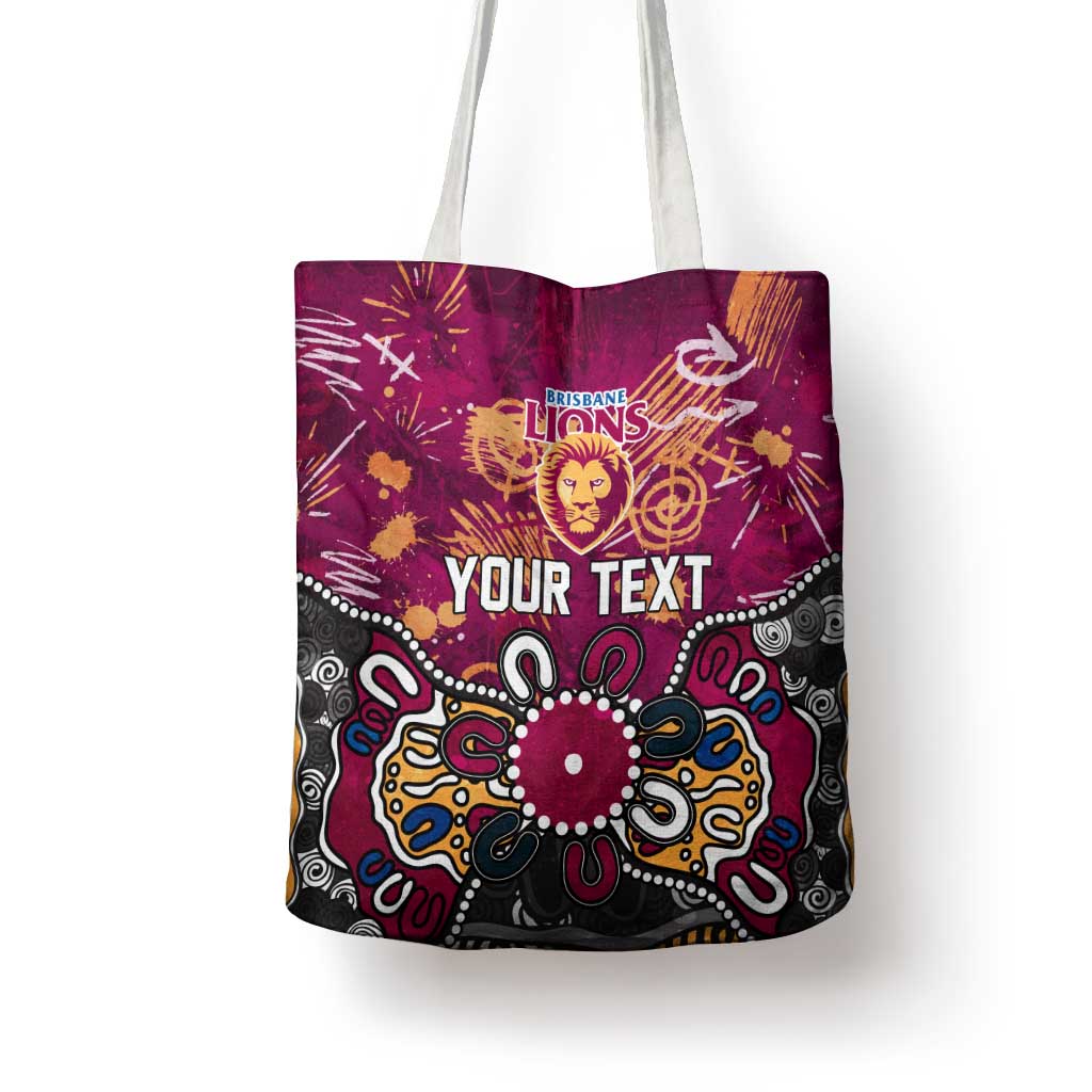 Personalized Brisbane Lions Tote Bag Aboriginal Dot Painting Graffiti Style