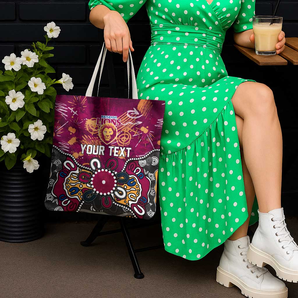 Personalized Brisbane Lions Tote Bag Aboriginal Dot Painting Graffiti Style