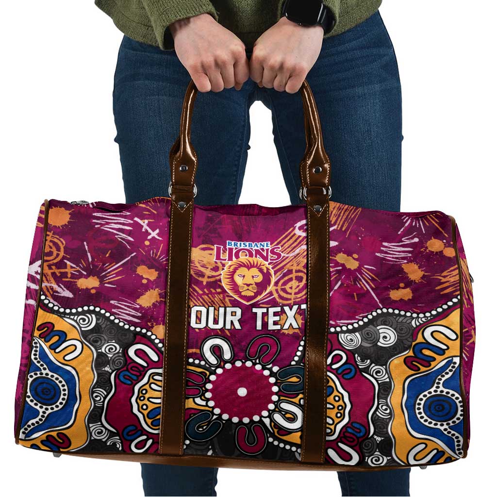 Personalized Brisbane Lions Travel Bag Aboriginal Dot Painting Graffiti Style