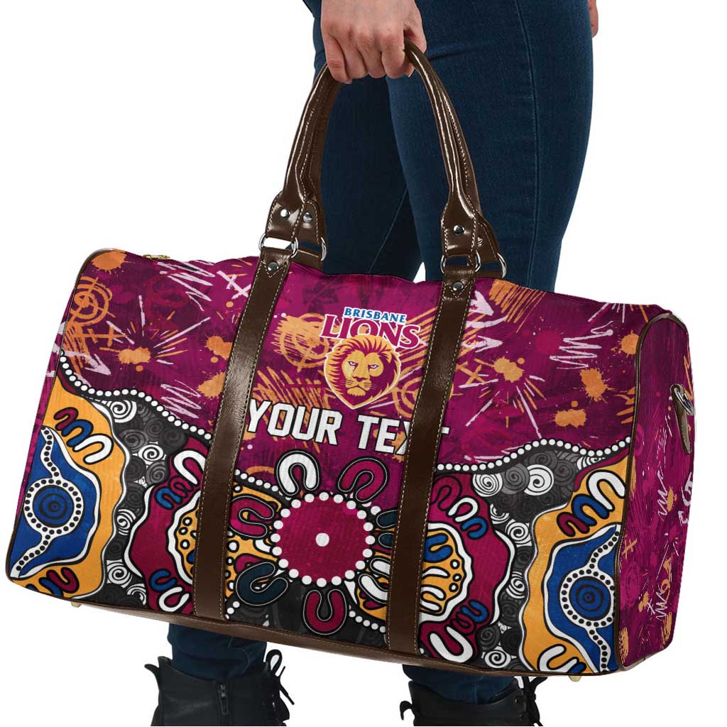 Personalized Brisbane Lions Travel Bag Aboriginal Dot Painting Graffiti Style