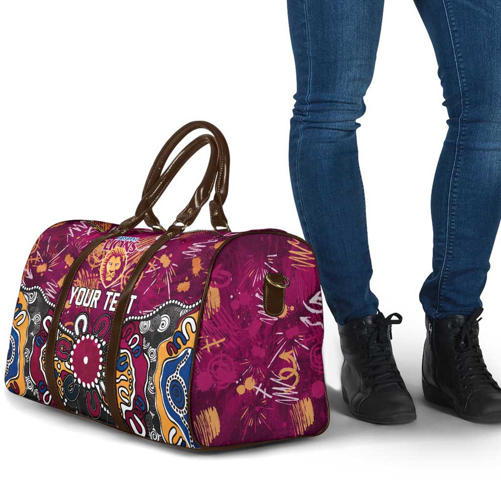 Personalized Brisbane Lions Travel Bag Aboriginal Dot Painting Graffiti Style