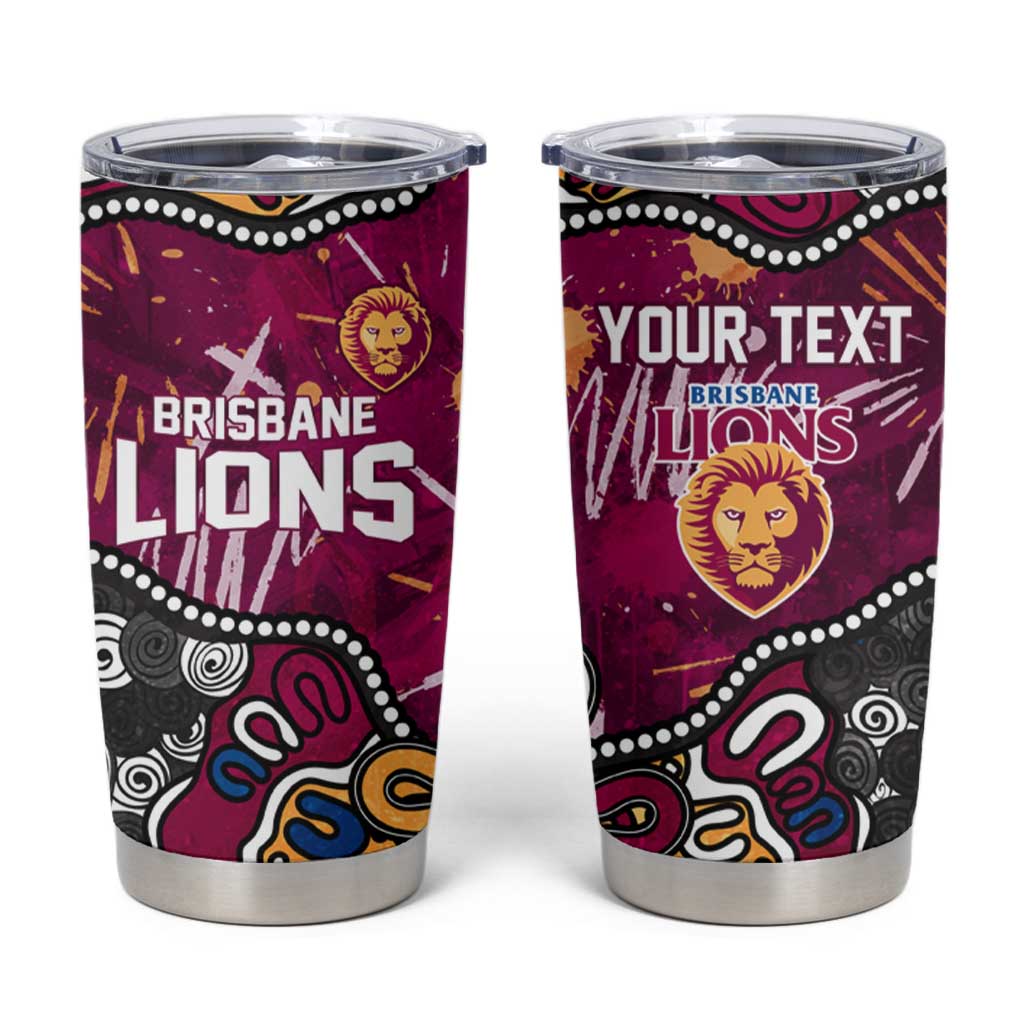 Personalized Brisbane Lions Tumbler Cup Aboriginal Dot Painting Graffiti Style