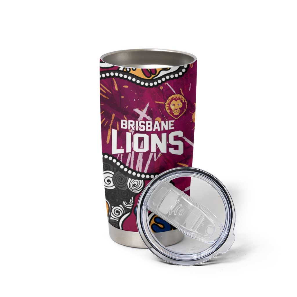 Personalized Brisbane Lions Tumbler Cup Aboriginal Dot Painting Graffiti Style