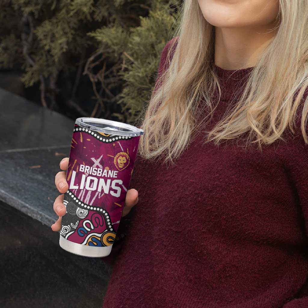 Personalized Brisbane Lions Tumbler Cup Aboriginal Dot Painting Graffiti Style
