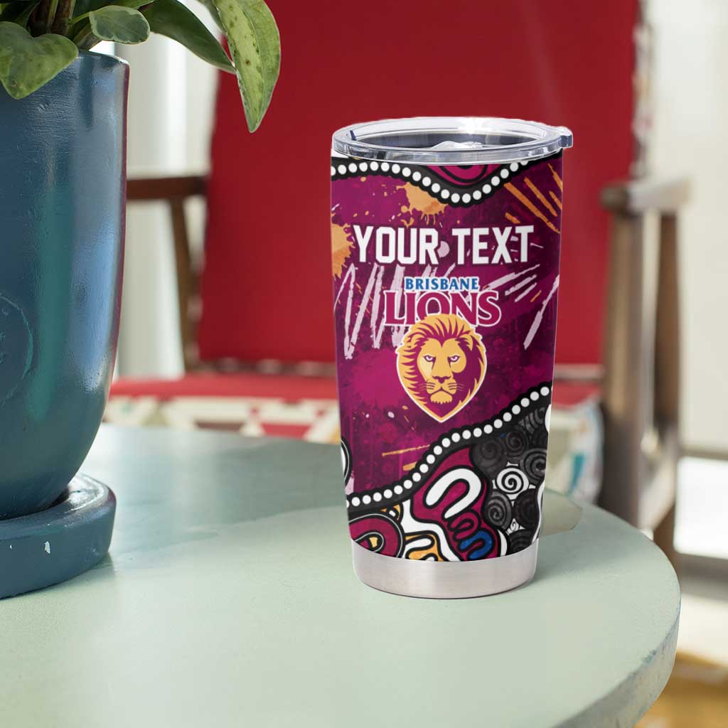 Personalized Brisbane Lions Tumbler Cup Aboriginal Dot Painting Graffiti Style