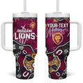 Personalized Brisbane Lions Tumbler With Handle Aboriginal Dot Painting Graffiti Style