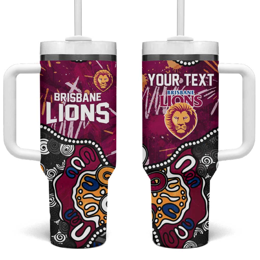 Personalized Brisbane Lions Tumbler With Handle Aboriginal Dot Painting Graffiti Style