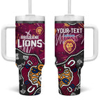 Personalized Brisbane Lions Tumbler With Handle Aboriginal Dot Painting Graffiti Style