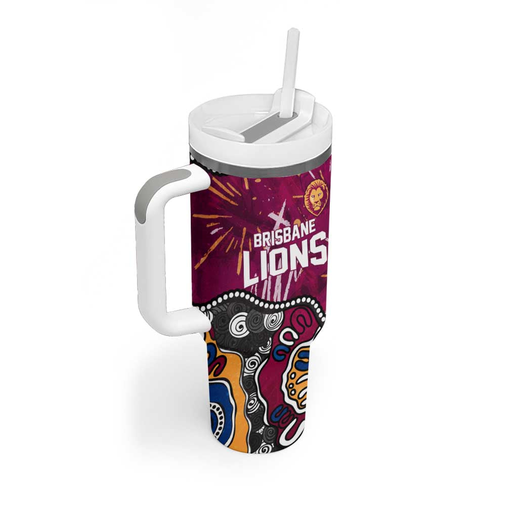 Personalized Brisbane Lions Tumbler With Handle Aboriginal Dot Painting Graffiti Style