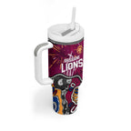 Personalized Brisbane Lions Tumbler With Handle Aboriginal Dot Painting Graffiti Style