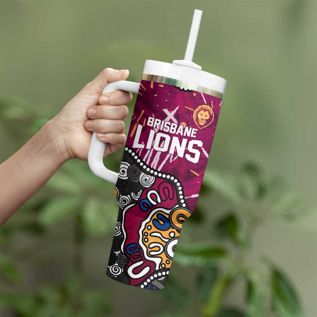 Personalized Brisbane Lions Tumbler With Handle Aboriginal Dot Painting Graffiti Style