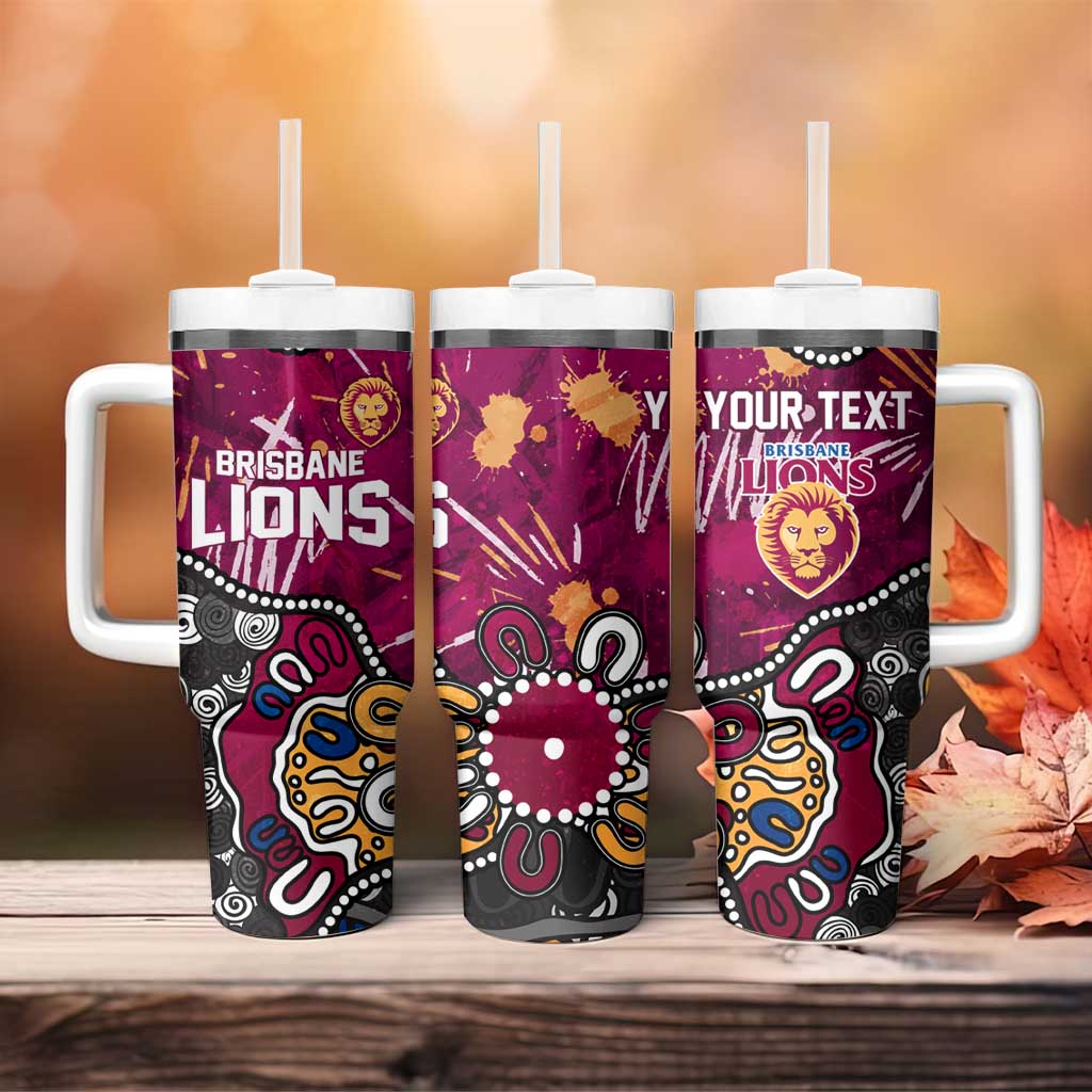 Personalized Brisbane Lions Tumbler With Handle Aboriginal Dot Painting Graffiti Style