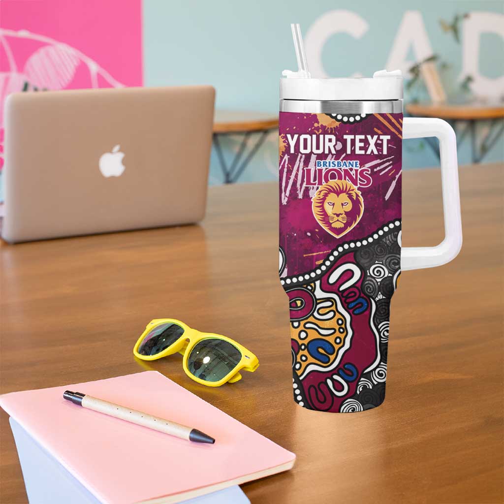 Personalized Brisbane Lions Tumbler With Handle Aboriginal Dot Painting Graffiti Style