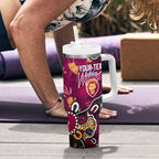 Personalized Brisbane Lions Tumbler With Handle Aboriginal Dot Painting Graffiti Style