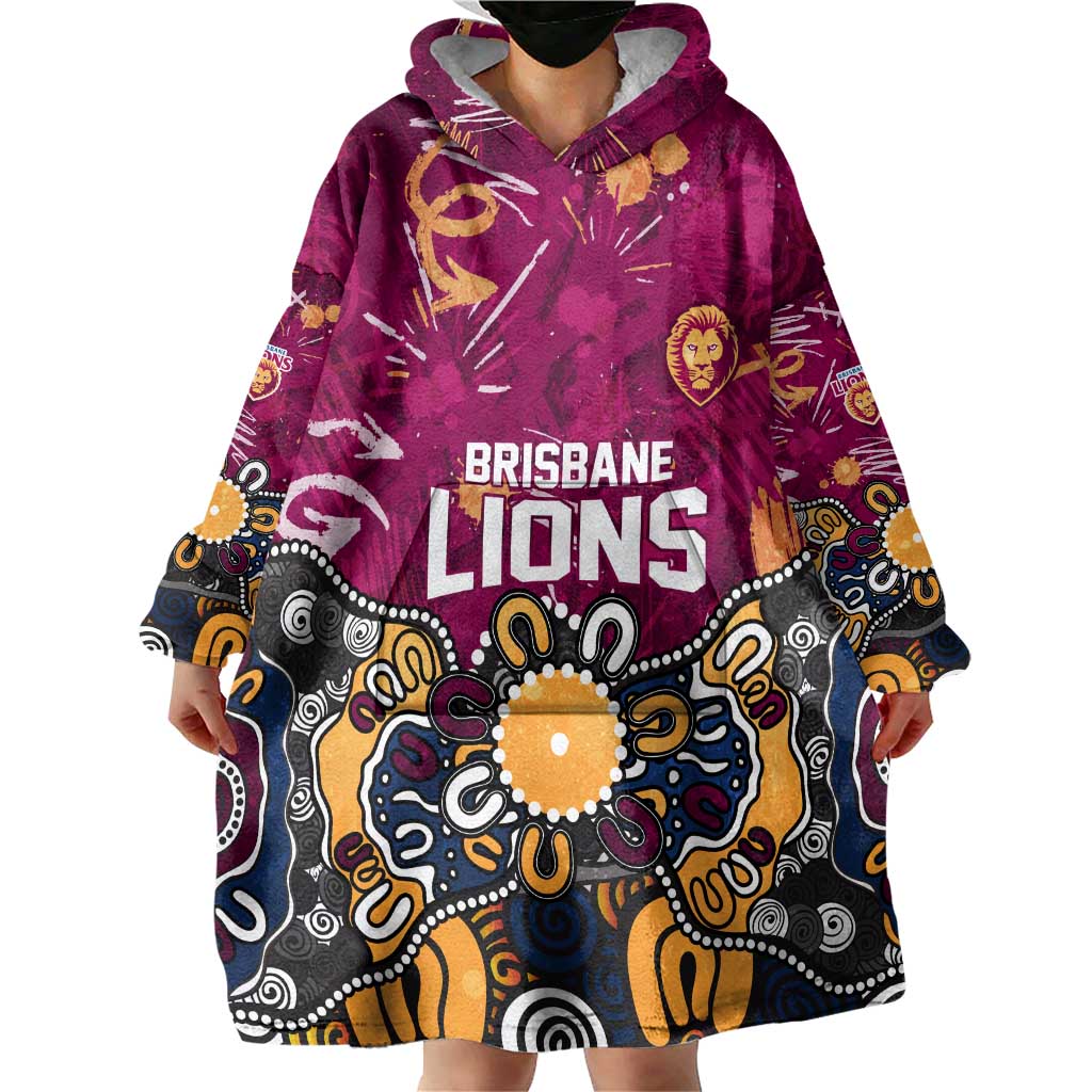 Personalized Brisbane Lions Wearable Blanket Hoodie Aboriginal Dot Painting Graffiti Style