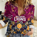 Personalized Brisbane Lions Women Casual Shirt Aboriginal Dot Painting Graffiti Style