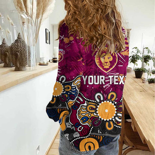 Personalized Brisbane Lions Women Casual Shirt Aboriginal Dot Painting Graffiti Style