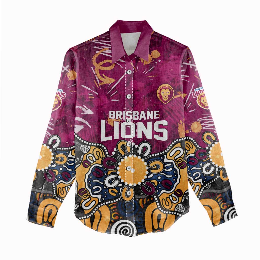 Personalized Brisbane Lions Women Casual Shirt Aboriginal Dot Painting Graffiti Style