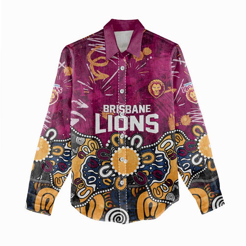 Personalized Brisbane Lions Women Casual Shirt Aboriginal Dot Painting Graffiti Style