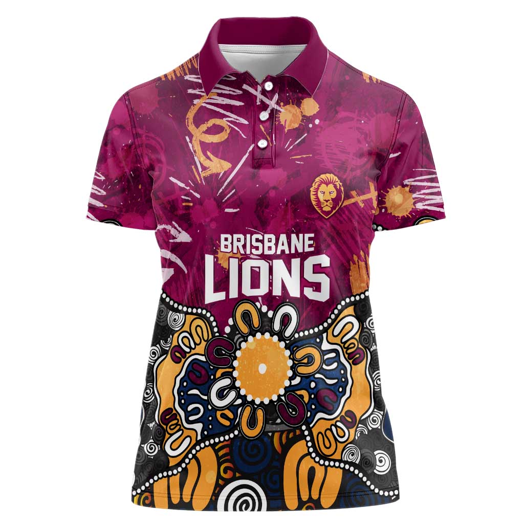 Personalized Brisbane Lions Women Polo Shirt Aboriginal Dot Painting Graffiti Style