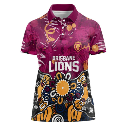 Personalized Brisbane Lions Women Polo Shirt Aboriginal Dot Painting Graffiti Style
