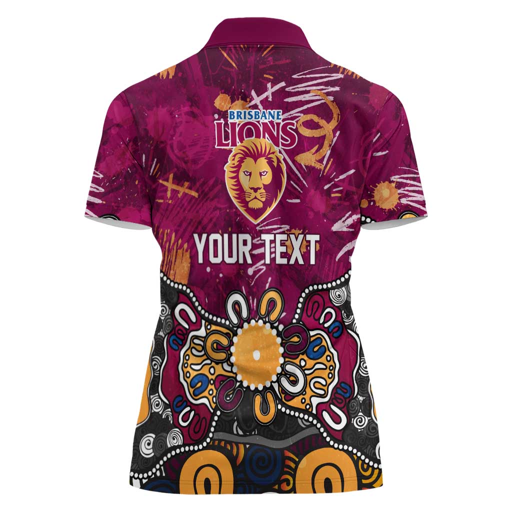 Personalized Brisbane Lions Women Polo Shirt Aboriginal Dot Painting Graffiti Style