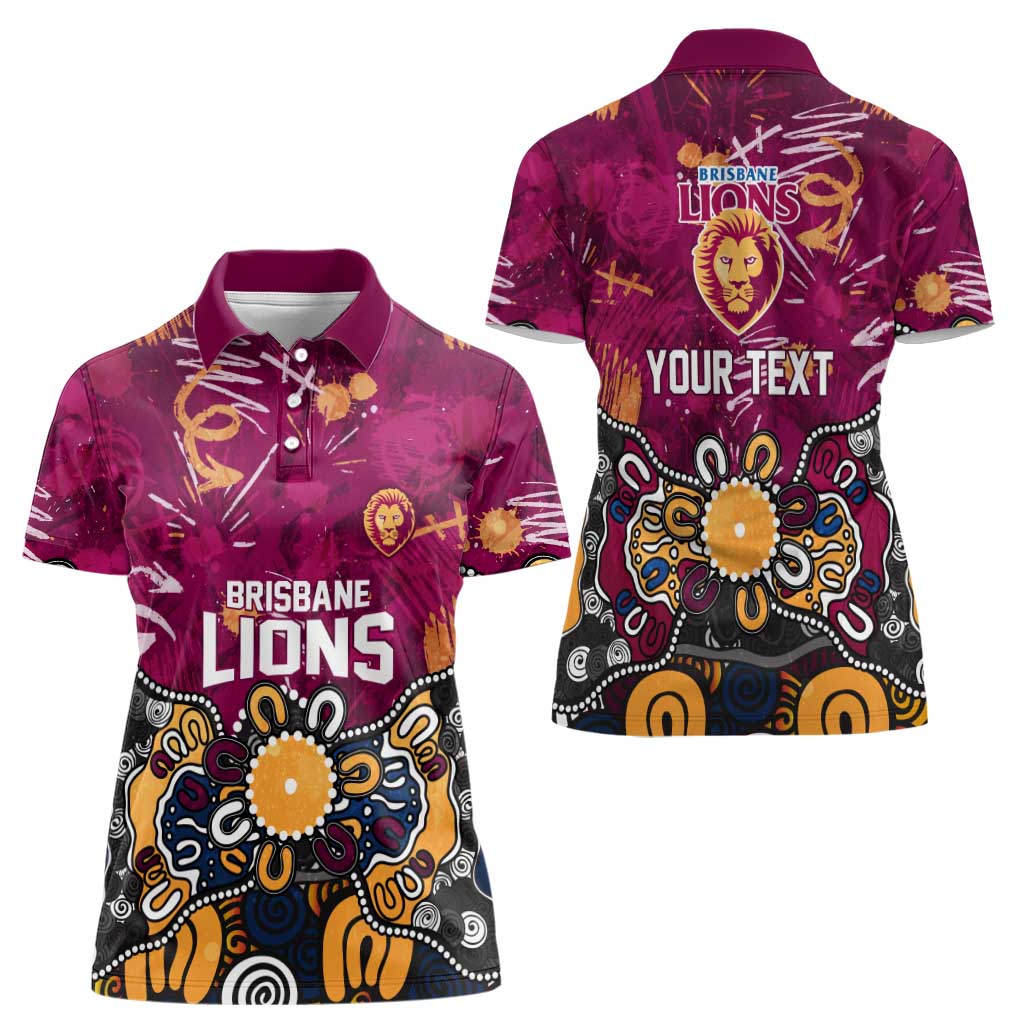 Personalized Brisbane Lions Women Polo Shirt Aboriginal Dot Painting Graffiti Style