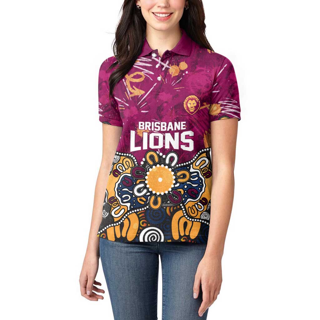 Personalized Brisbane Lions Women Polo Shirt Aboriginal Dot Painting Graffiti Style