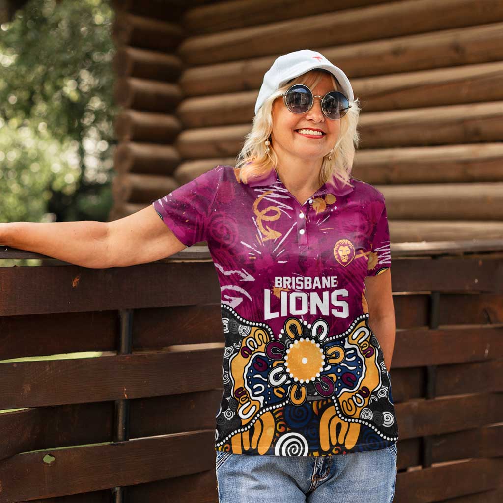 Personalized Brisbane Lions Women Polo Shirt Aboriginal Dot Painting Graffiti Style