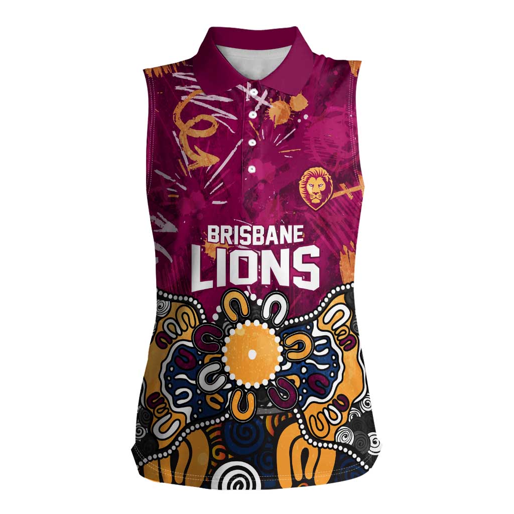 Personalized Brisbane Lions Women Sleeveless Polo Shirt Aboriginal Dot Painting Graffiti Style