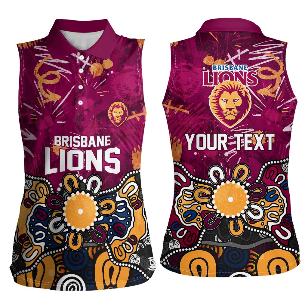 Personalized Brisbane Lions Women Sleeveless Polo Shirt Aboriginal Dot Painting Graffiti Style
