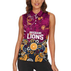 Personalized Brisbane Lions Women Sleeveless Polo Shirt Aboriginal Dot Painting Graffiti Style