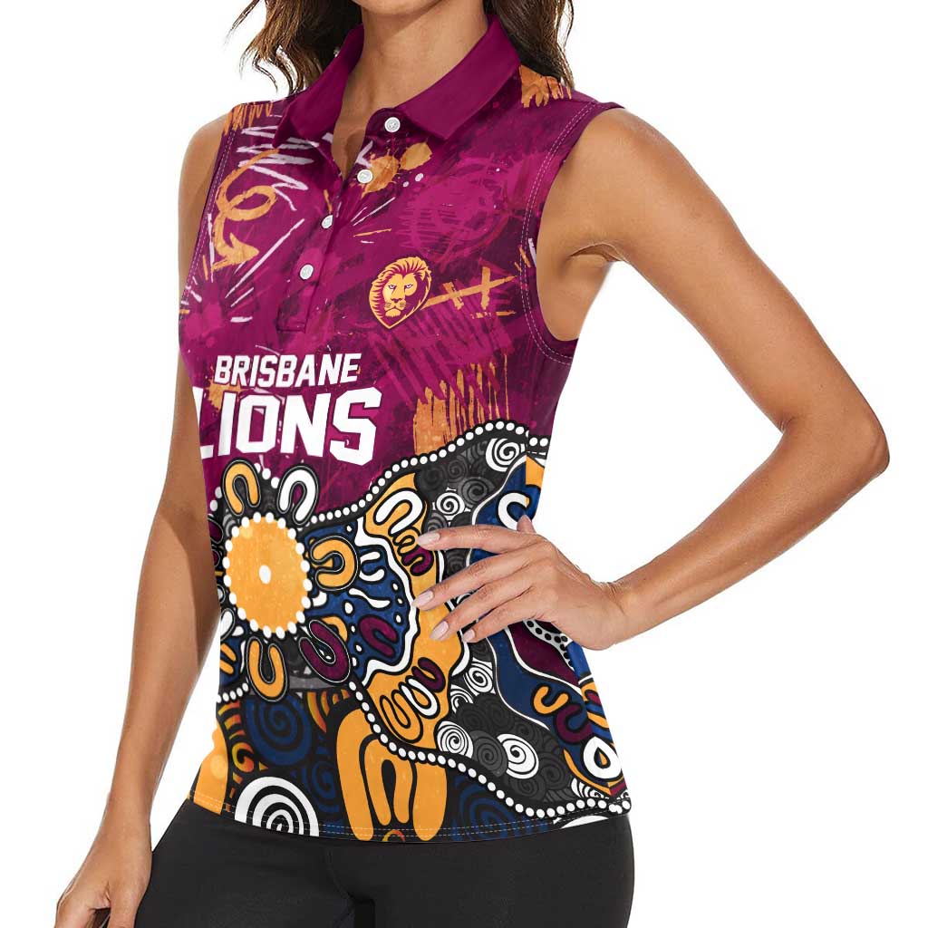 Personalized Brisbane Lions Women Sleeveless Polo Shirt Aboriginal Dot Painting Graffiti Style