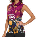 Personalized Brisbane Lions Women Sleeveless Polo Shirt Aboriginal Dot Painting Graffiti Style