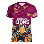Personalized Brisbane Lions Women V-Neck T-Shirt Aboriginal Dot Painting Graffiti Style