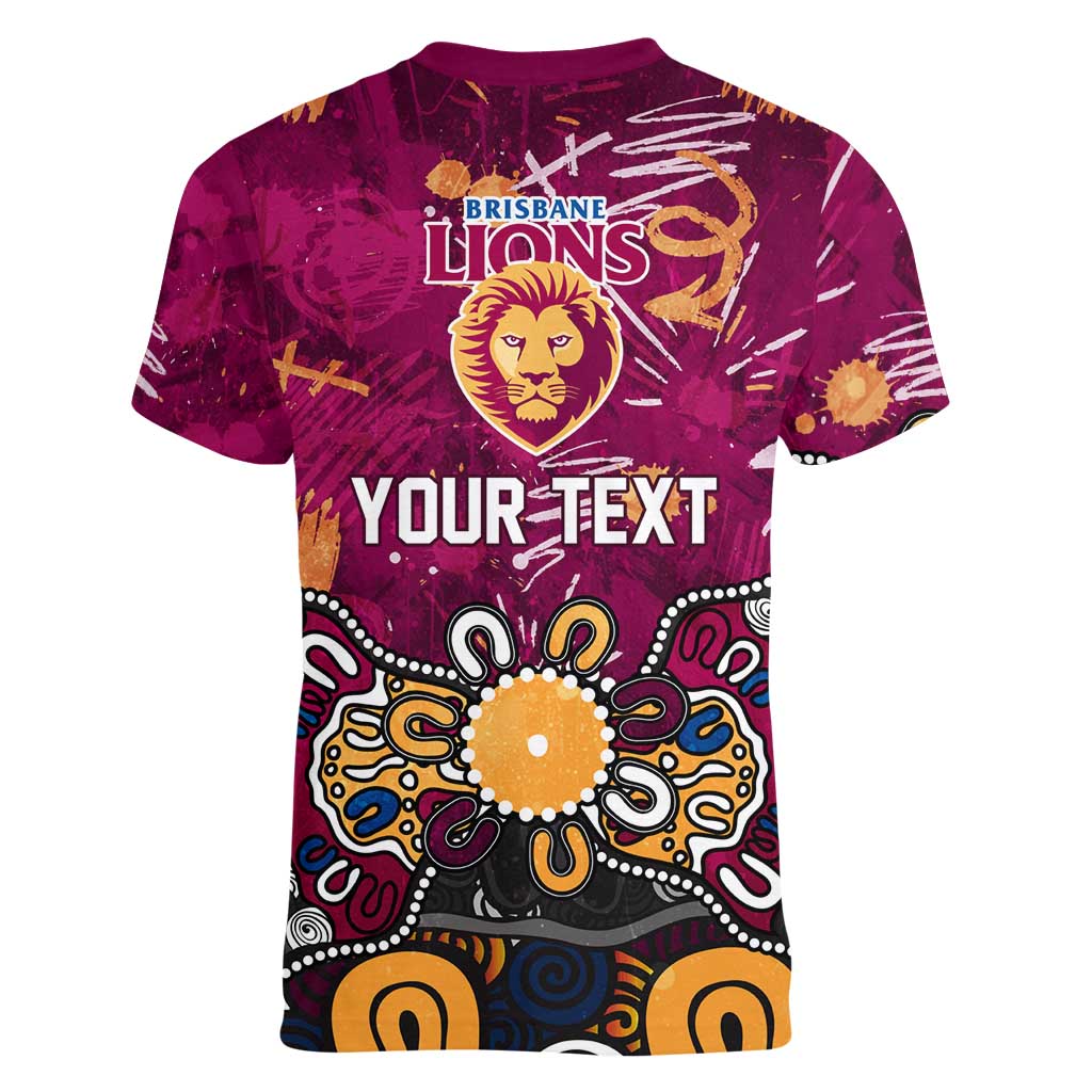 Personalized Brisbane Lions Women V-Neck T-Shirt Aboriginal Dot Painting Graffiti Style