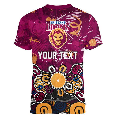 Personalized Brisbane Lions Women V-Neck T-Shirt Aboriginal Dot Painting Graffiti Style
