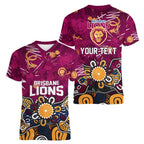 Personalized Brisbane Lions Women V-Neck T-Shirt Aboriginal Dot Painting Graffiti Style