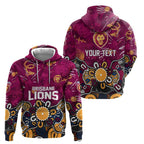 Personalized Brisbane Lions Zip Hoodie Aboriginal Dot Painting Graffiti Style