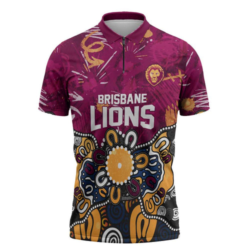 Personalized Brisbane Lions Zipper Polo Shirt Aboriginal Dot Painting Graffiti Style